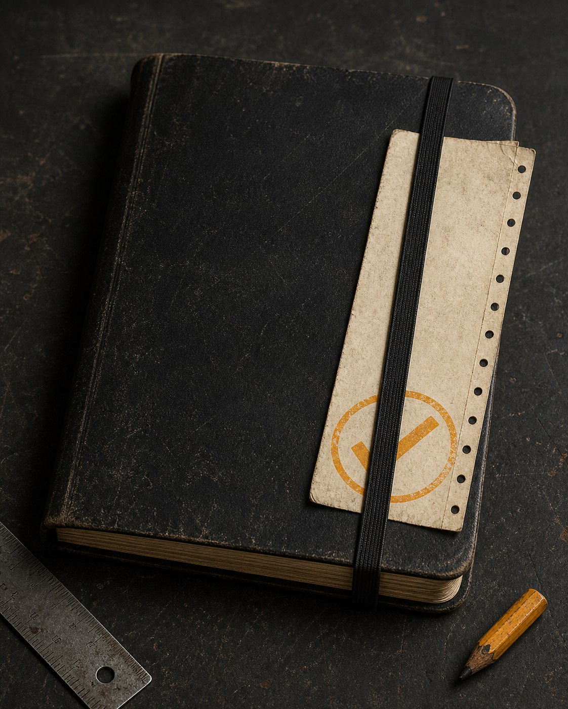 Carnet de terrain fermé avec une fiche d’intervention cochée
